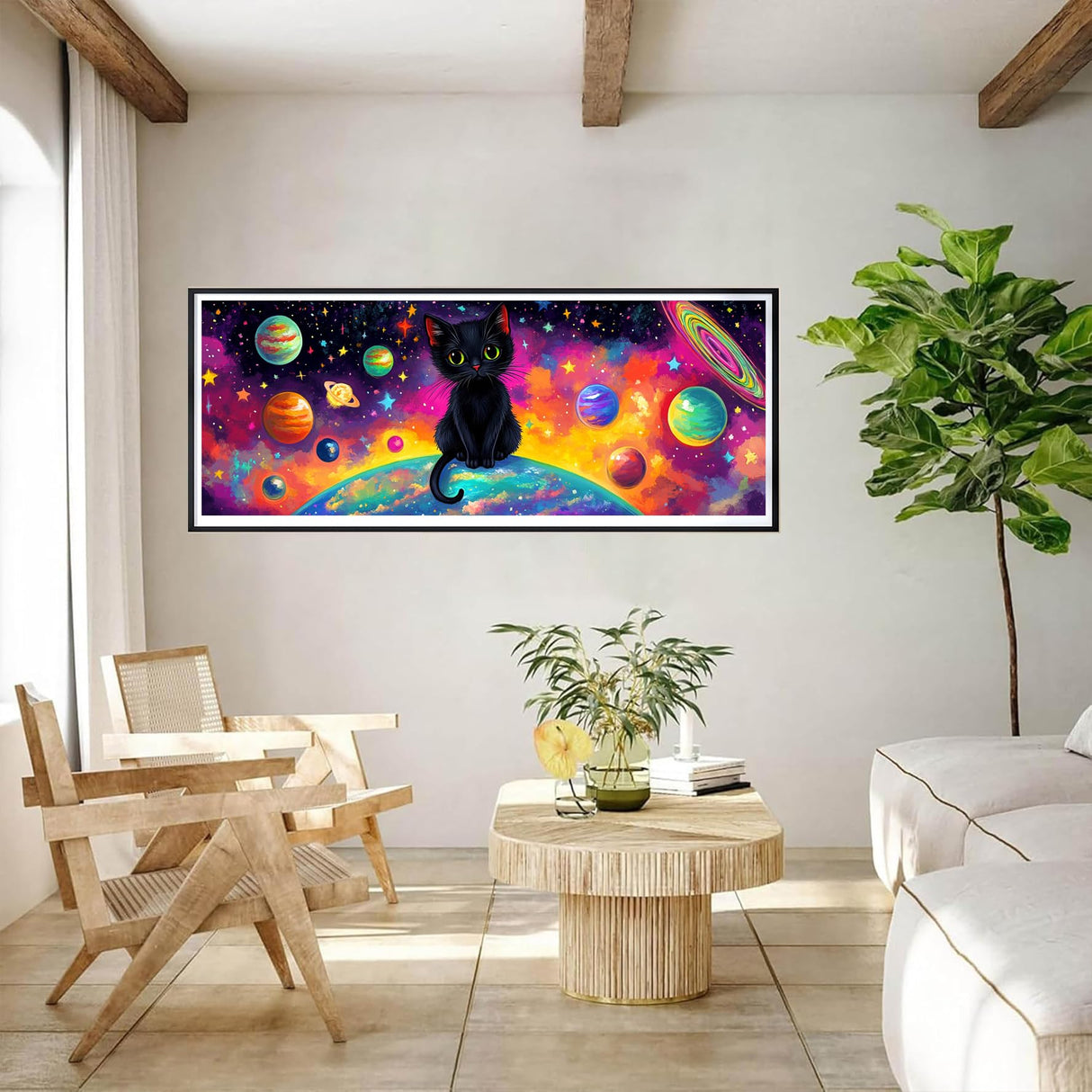 Bimkole Large Diamond Art Kits for Adults Cosmic Planet, Full Drill 5D DIY Rhinestone Embroidery Set Paint with Diamonds Art Cat by Number Kits Cross Stitch Home Wall Craft Decoration 31.5x11.81 Inch Bimkole