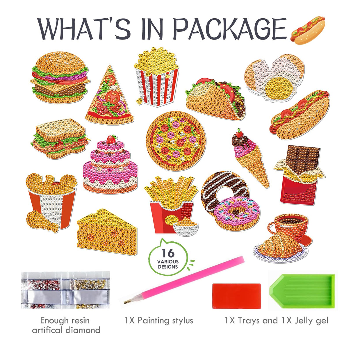 Sitsink Diamond Art Magnet Kit - Small Diamond Painting Refrigerator Magnets with Snacks Pattern, Rhinestone Gem Art Crafting Set for Adult Women (16 Pcs) Sitsink