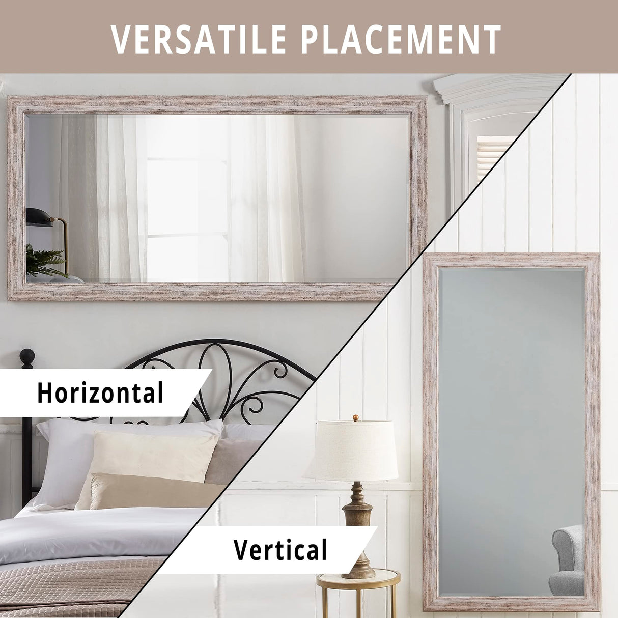 Naomi Home Farmhouse Full-Length Mirror with Wood Frame – Rustic 66"x32" Large Floor Mirror, Elegant Full Body Standing or Wall Mirror, Rustic Wood Mirror Full Length for Bedroom, Warm Grey Finish Naomi Home
