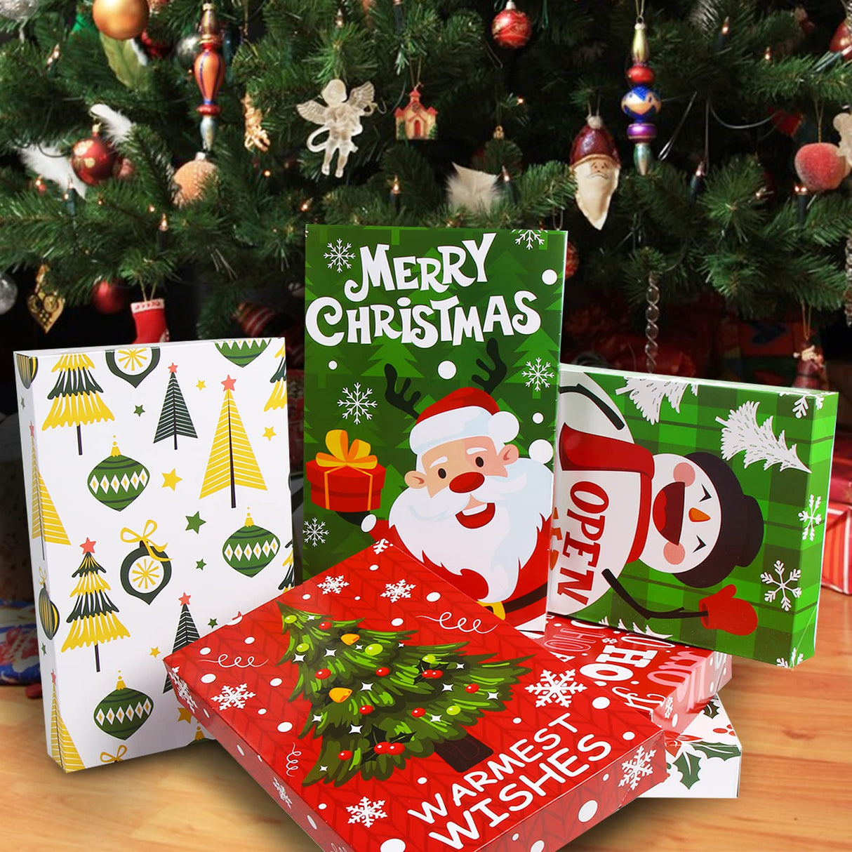 SULOLI Christmas Gift Boxes with Lids, 12 Pack Patterned Shirt Clothes Boxes for Christmas Wrapping Gifts SULOLI