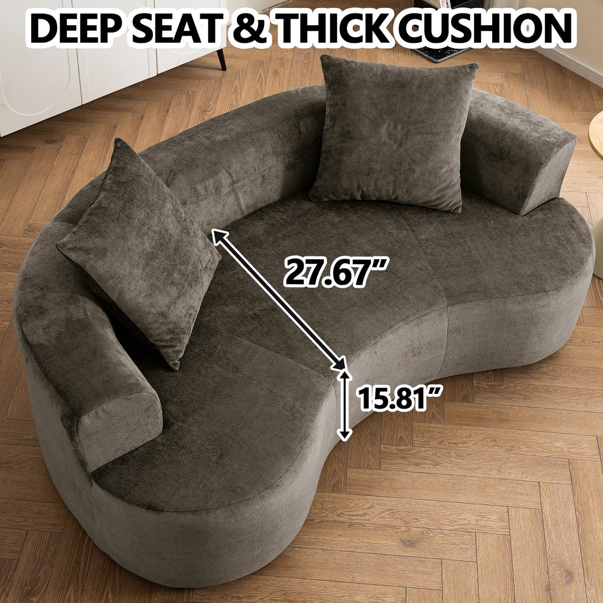 80” Curved Loveseat for Small Spaces, Grey Curved Couches for Living room, Compression Sofa in a Box with 2 Pillows, Small Couch for Bedroom with Wide Armrest & Memory Foam, No Assembly Required Thctvous
