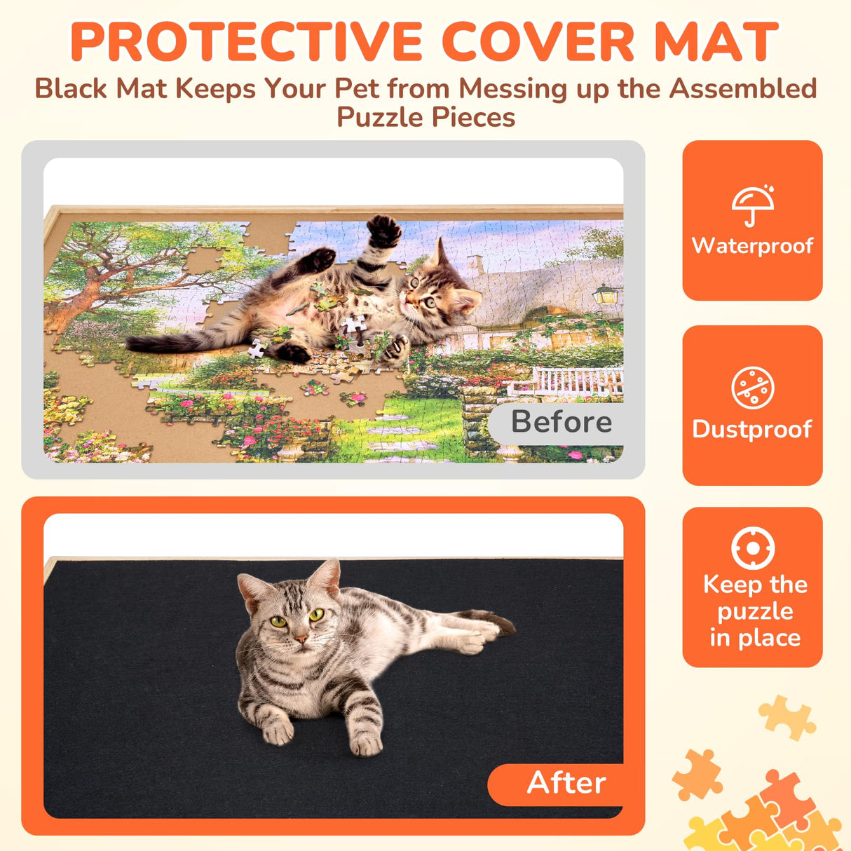 Gamenote 1500 Pieces Rotating Jigsaw Puzzle Table with Cover, Portable Large Puzzle Board with Drawer, Wooden Smooth Plateau Work Surface for Kids Family Game GAMENOTE