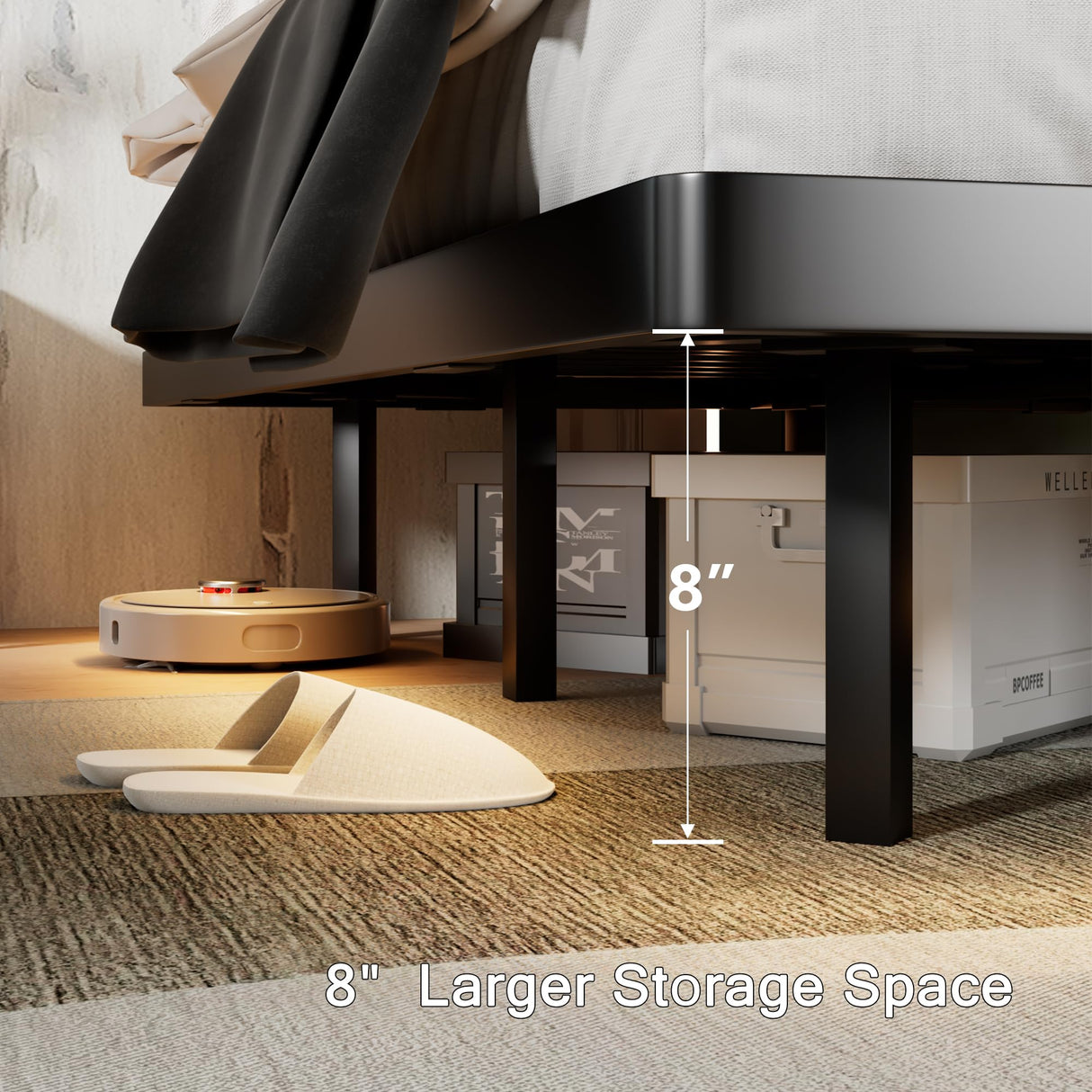 Einhomn Floating Queen Bed Frame with Smart LED Lights & Charging Station – Black Metal Platform, No Box Spring Needed Einhomn