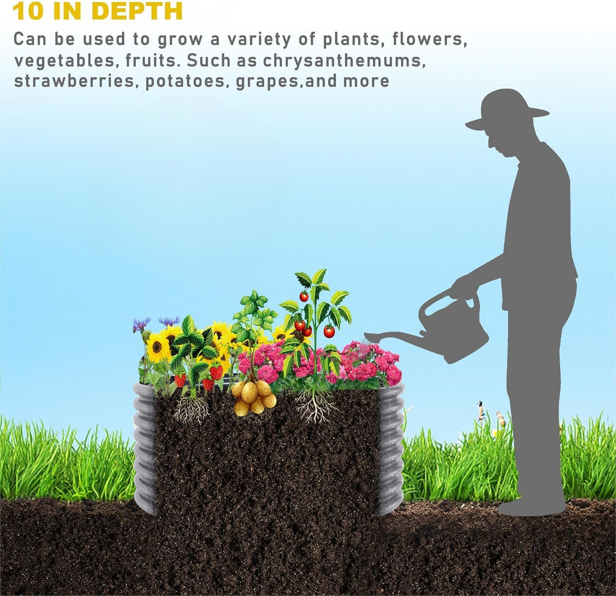 CATMANOR 4 Pack 2FT Length Round Galvanized Raised Garden Bed Outdoor,Metal Garden Bed for Vegetables,Steel Raised Beds for Gardening,Above Ground Garden Box for Flower CATMANOR