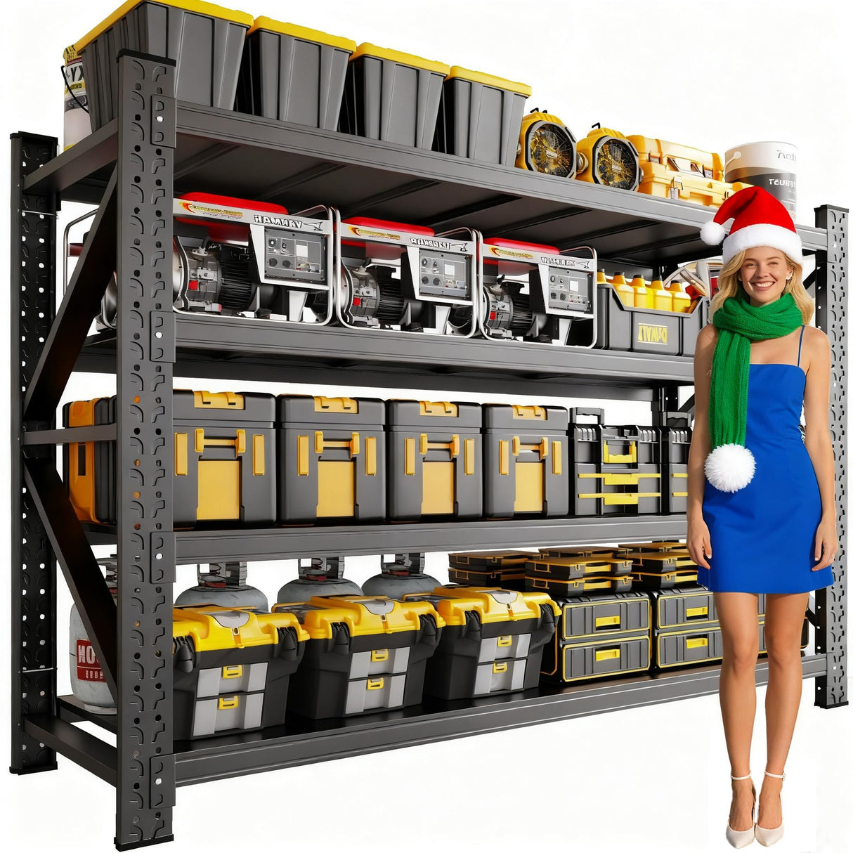 LBVSKK 7000LBS Heavy Duty Garage Shelving Units,70''W Garage Storage Shelves,Large Metal Shelf,4 Tier Adjustable Storage Rack | Industrial Shelving for Warehouse,Basement,Workshop,Shed,Black LBVSKK