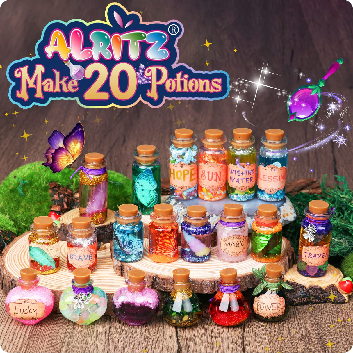 Alritz Fairy Potions Kit, Magic Mix Kit 20 Bottles, Christmas Gifts Decorations Ornaments Garden Crafts Birthday Gifts Toys for Girls and Boys 6 7 8 9 10 11 12+Years Old Families Party Indoor Outdoor Alritz