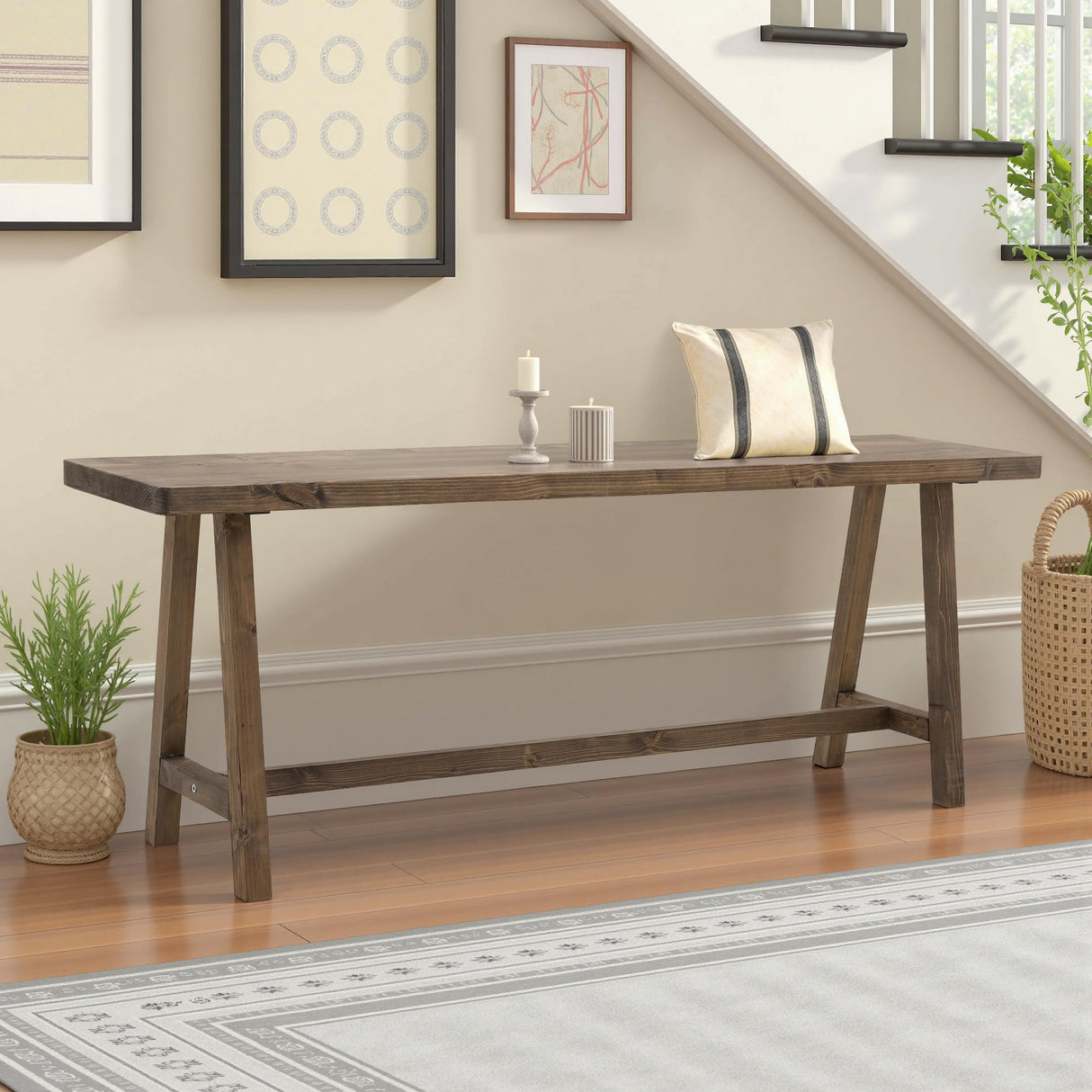 Warmiehomy Solid Wood Bench, 47.2” Rustic Farmhouse Entryway Bench for Living Room Dining Room Hallway Closet Room, Indoors & Outdoors Bench Warmiehomy