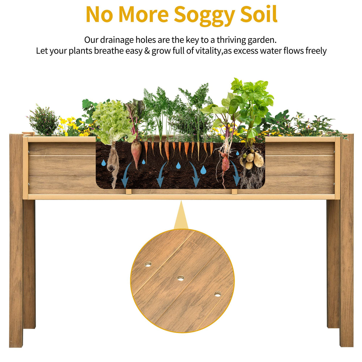 DWVO 48x18x30in Raised Garden Bed, Poly Wood Planter Box Stand,Weather Resistant Planter Box with Legs, Elevated Garden Bed for Backyard, Patio, Balcony, Brown DWVO