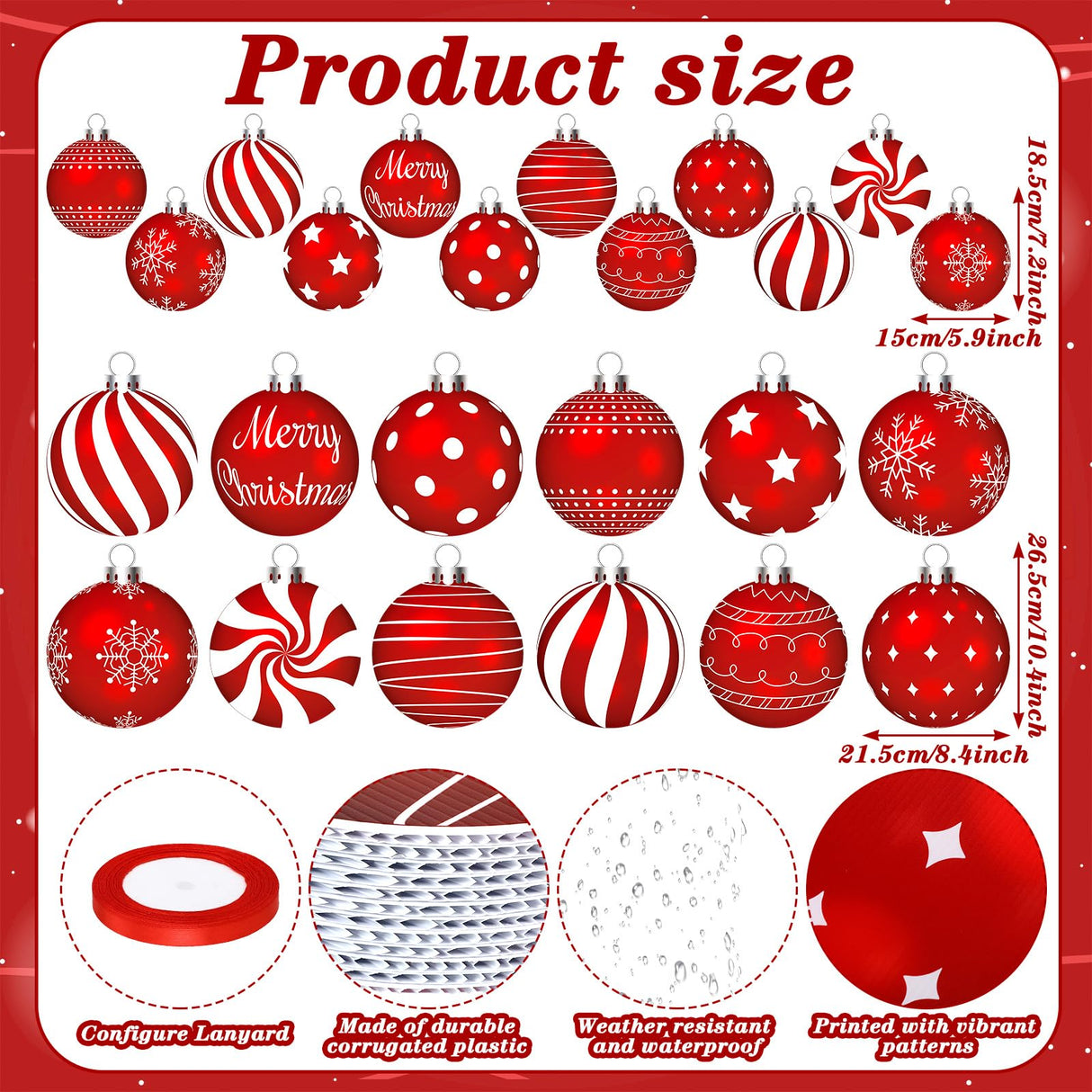 Huwena 24 Pcs Christmas Decorations Outdoor Christmas Hanging Ornaments Peppermint Candy Yard Signs Double Sided Lawn Decorations Peppermint Ornaments for Xmas(Red) Huwena