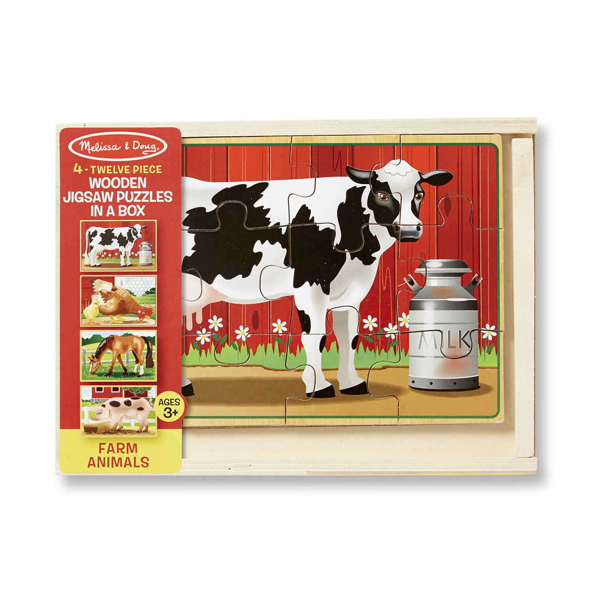 Melissa & Doug Farm 4-in-1 Wooden Jigsaw Puzzles in a Storage Box (48 pcs total), 12 Melissa & Doug