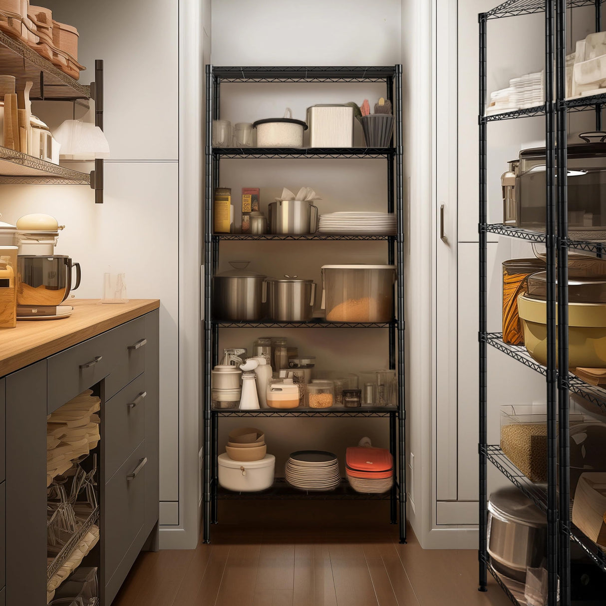 Finnhomy 6-Tier Wire Shelving Unit Adjustable Steel Wire Rack Shelving 6 Shelves Steel Storage Rack or Two 3 Tier Shelving Units with PE mat and Stable Leveling Feet, NSF Certified, Black Finnhomy