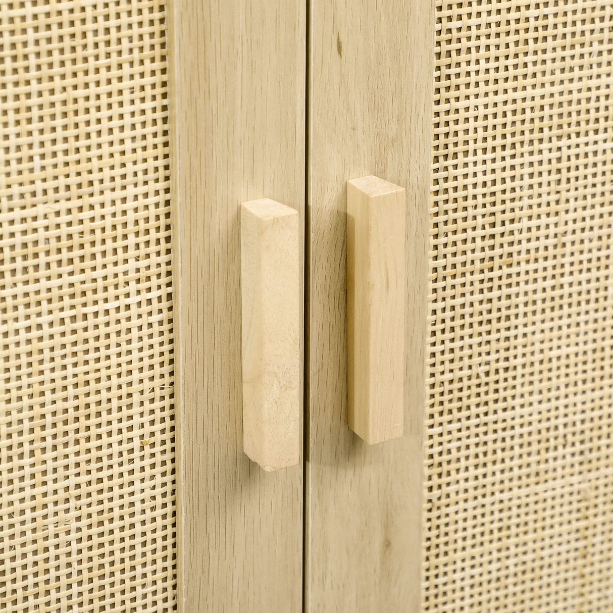 HOMCOM Accent Cabinet, Sideboard Buffet Cabinet with Rattan Doors, Adjustable Shelf and Metal Base, Boho Storage Cabinet for Living Room, Kitchen, Natural HOMCOM