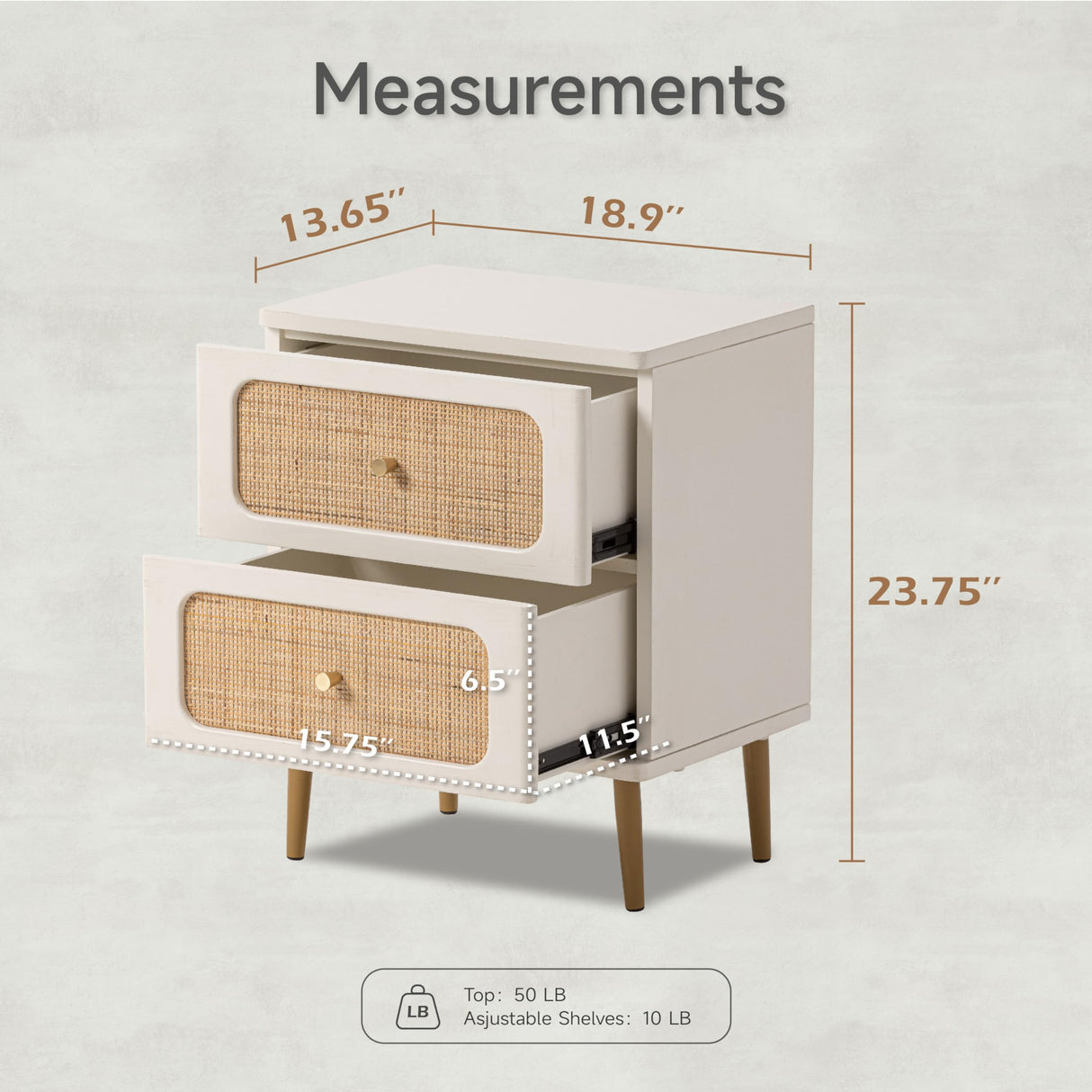 LONYKE Wicker Rattan Nightstand Set of 2, 2-Drawer End Table White Finish Side Table for Small Spaces, Modern Farmhouse Wooden Bedside Table, Boho Mid-Century Coastal Storage Cabinet LONYKE