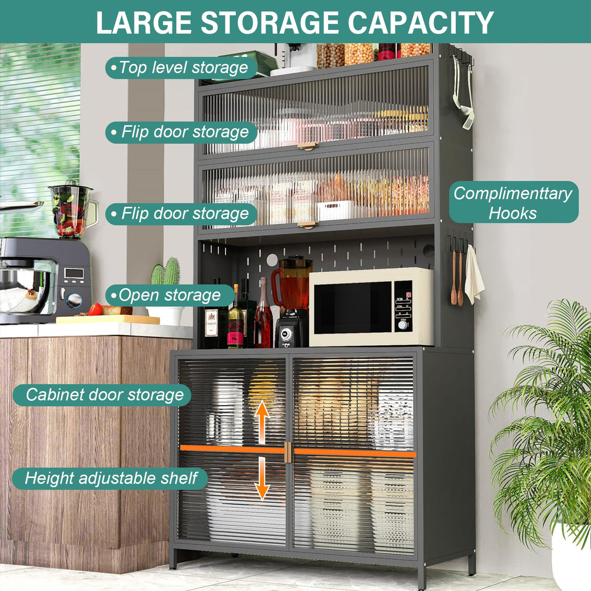 Nobilsteel 73‘’ Tall Kitchen Pantry Storage Cabinet, Metal Pantry Cabinet with Microwave Shelf and Door, Anti-Tip Design Hutch for Kitchen, Dining Room, Living Room Nobilsteel