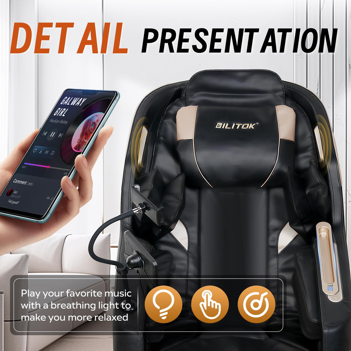 Full Body Massage Chair Recliner with Zero Gravity, Air Pressure Massage, Heat Therapy, Foot Rollers, Bluetooth, for Home/Office Use, Ideal Wellness Gift, Black B GDFStudio