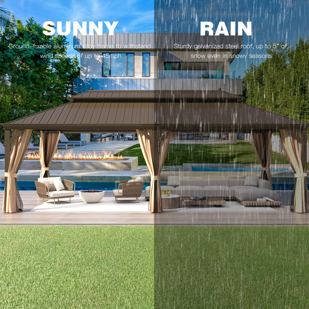 YOLENY 12'x24' Gazebo, Hardtop Gazebo with Galvanized Steel Double Roof, Pergolas Aluminum Frame, Netting and Curtains Included, Metal Outdoor Gazebos for Garden, Lawns YOLENY