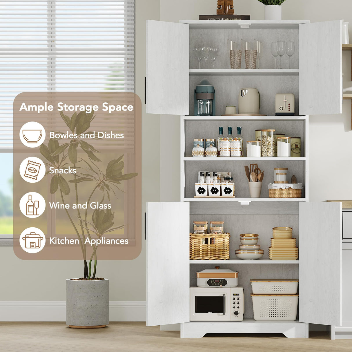 IDEALHOUSE Tall Bathroom Cabinet, Freestanding Bathroom Storage Cabinet with 4 Doors and Adjustable Shelves, 67" Cupboard Modern Storage Cabinet for Kitchen, Pantry, Living Room, Antique White IDEALHOUSE