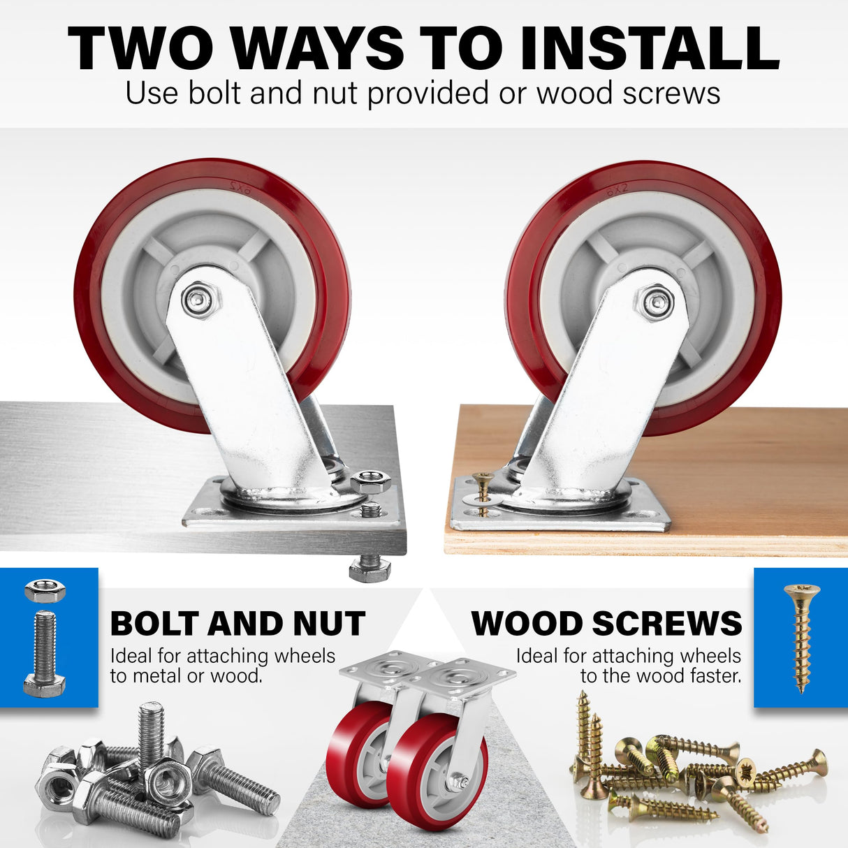 Castrek 6 Inch Heavy Duty Casters Set of 4, Lockable Plate Caster Wheels with Brakes Scratch Resistant & 360 Degree Rotatable, 6000 lbs Load Capacity - Ideal for Any Floor (2 x Swivel & 2 x Brakes) Castrek