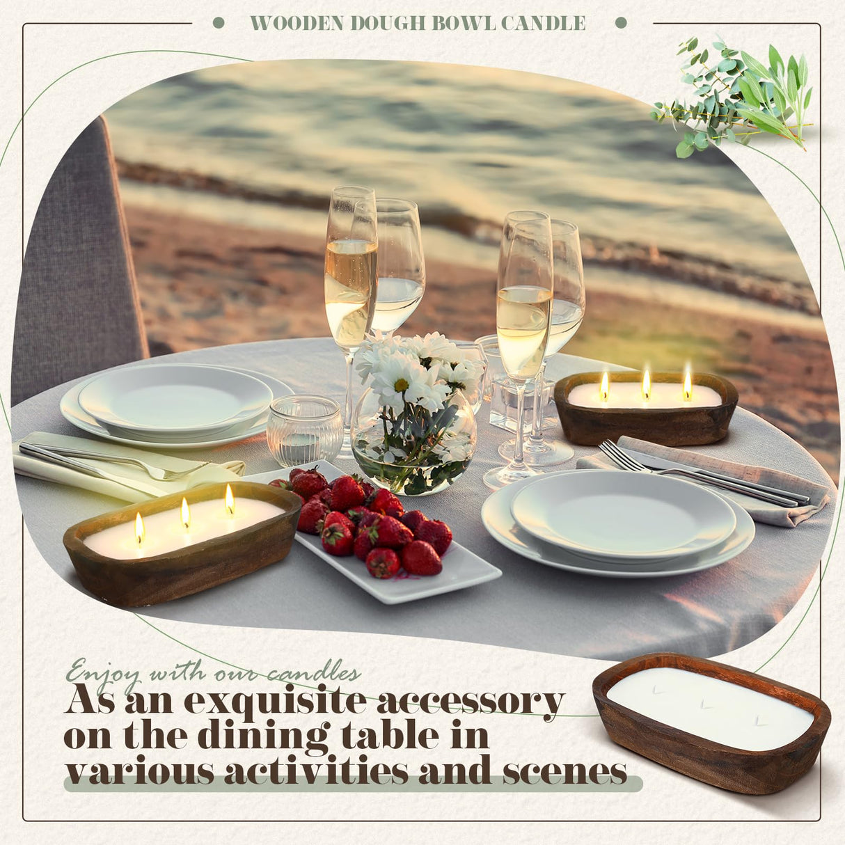 Threlaco 2 Pack 10 Inch Wood Dough Bowl Candle Candle Decorative with Wick Scented Candles Soy Gifts for Men Women Farmhouse Table Centerpiece Home(Sage and Eucalyptus) Threlaco