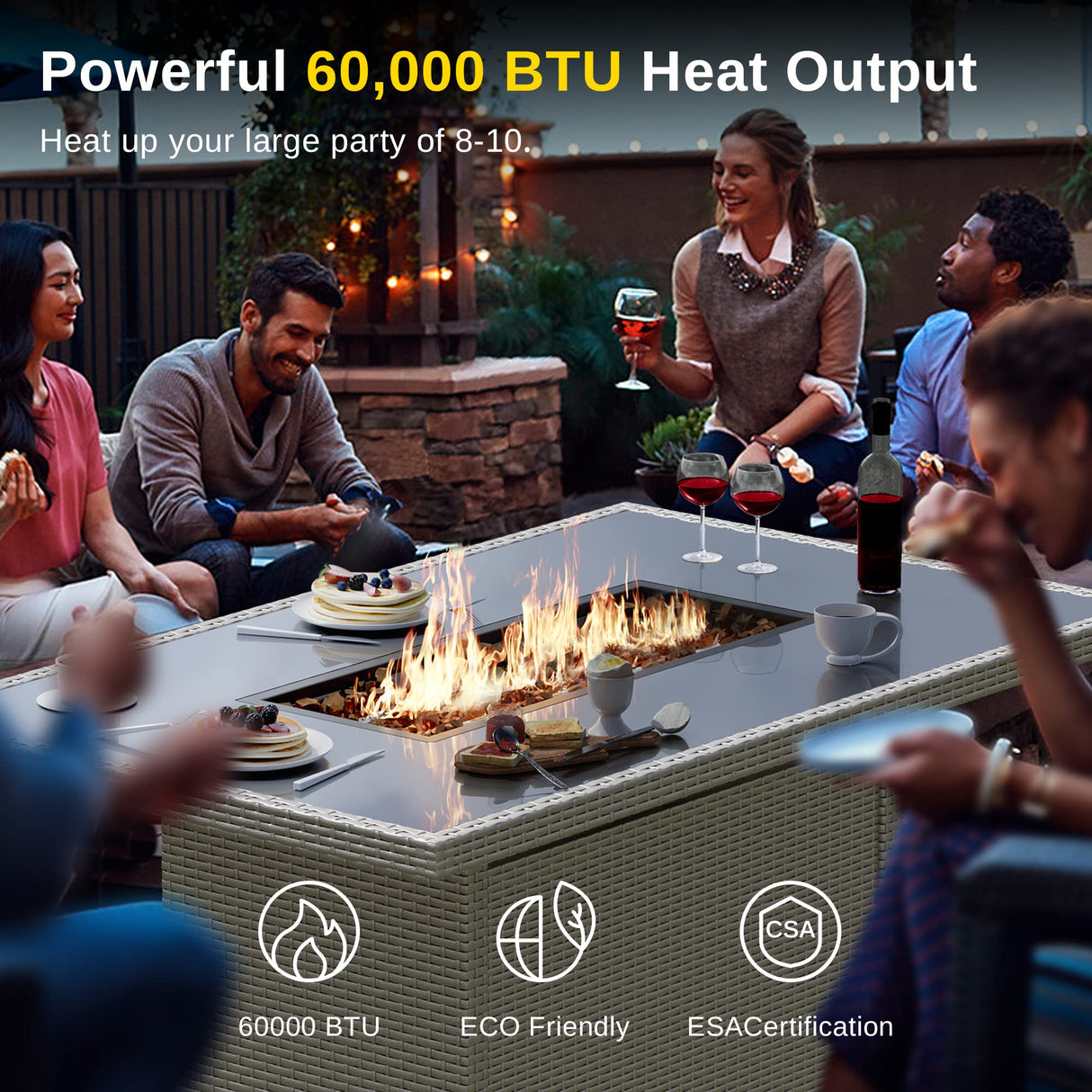 EAST OAK 52'' Propane Fire Pit Table, 60,000 BTU Gas Firepit W/Large Tempered Glass Tabletop, CSA Certified Outdoor Patio Fire Table with 9.2 lbs Glass Stone & Removable Lid, Grey EAST OAK