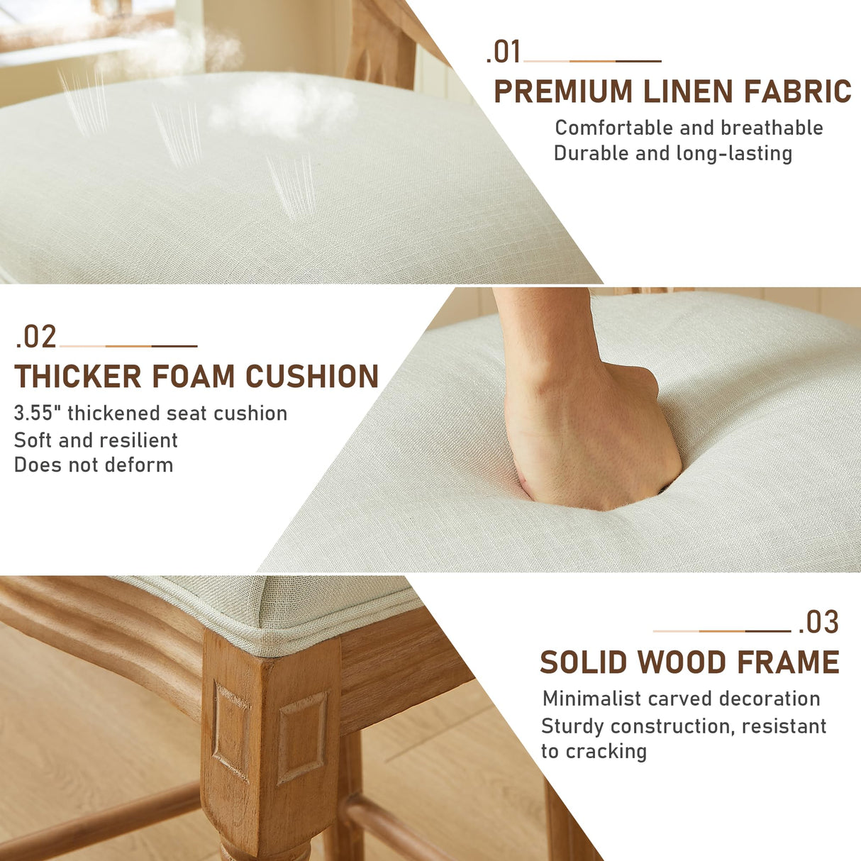 Kiztir French Country Bar Stools Set of 2 Farmhouse Rattan Counter Height Bar Stools with Round Back Upholstered Mid Century Barstools for Kitchen Island, Bar Kiztir