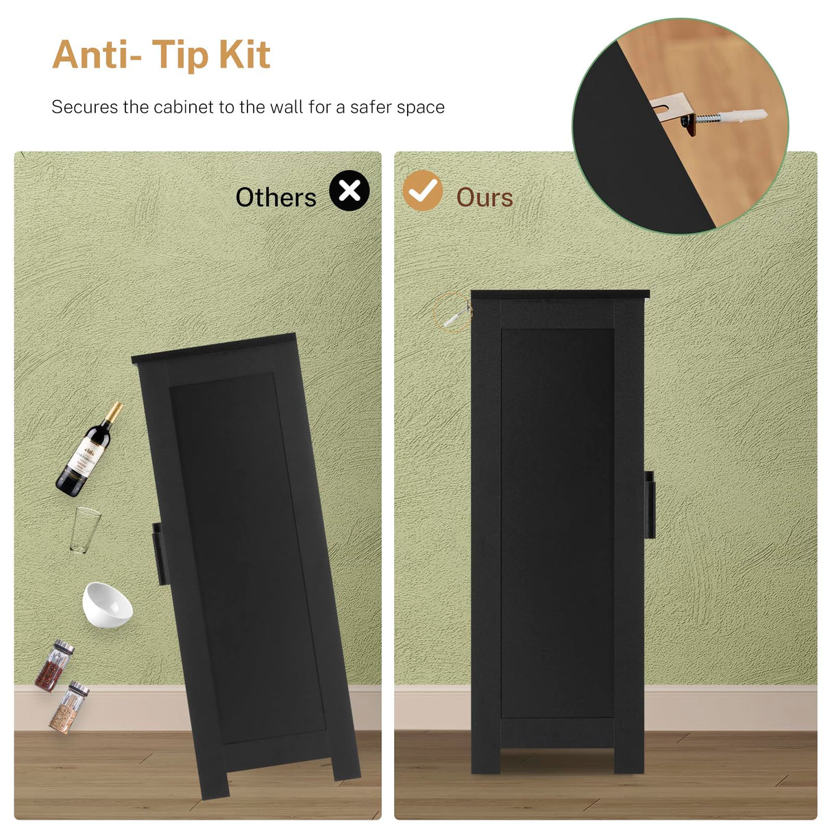 TEENFON Storage Cabinet with 2 Doors and 3 Adjustable Shelves, Entryway Cabinet, Coffee Bar for Living Room, Bedroom, Home Office, Entryway, Black TEENFON