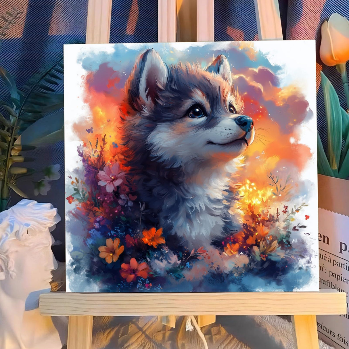 Reivworl Framed Paint by Numbers Kit for Adults Beginner & Kids Ages 8-12, Wolf Paint by Number with Easel, Painting by Numbers for Gifts and Home Decor (10X10Inch) Reivworl