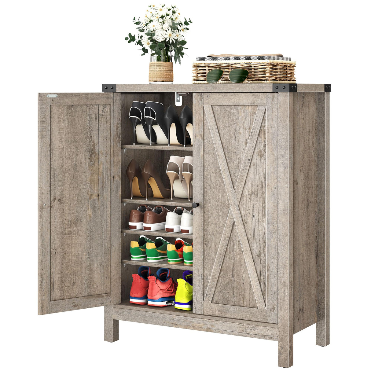 YITAHOME Shoe Cabinet with Doors, Farmhouse 5-Tier Shoe Storage Cabinet for Entryway, Large Capacity Wooden Shoes Rack Organizer for Entryway/Hallway/Closet, Old Oak YITAHOME