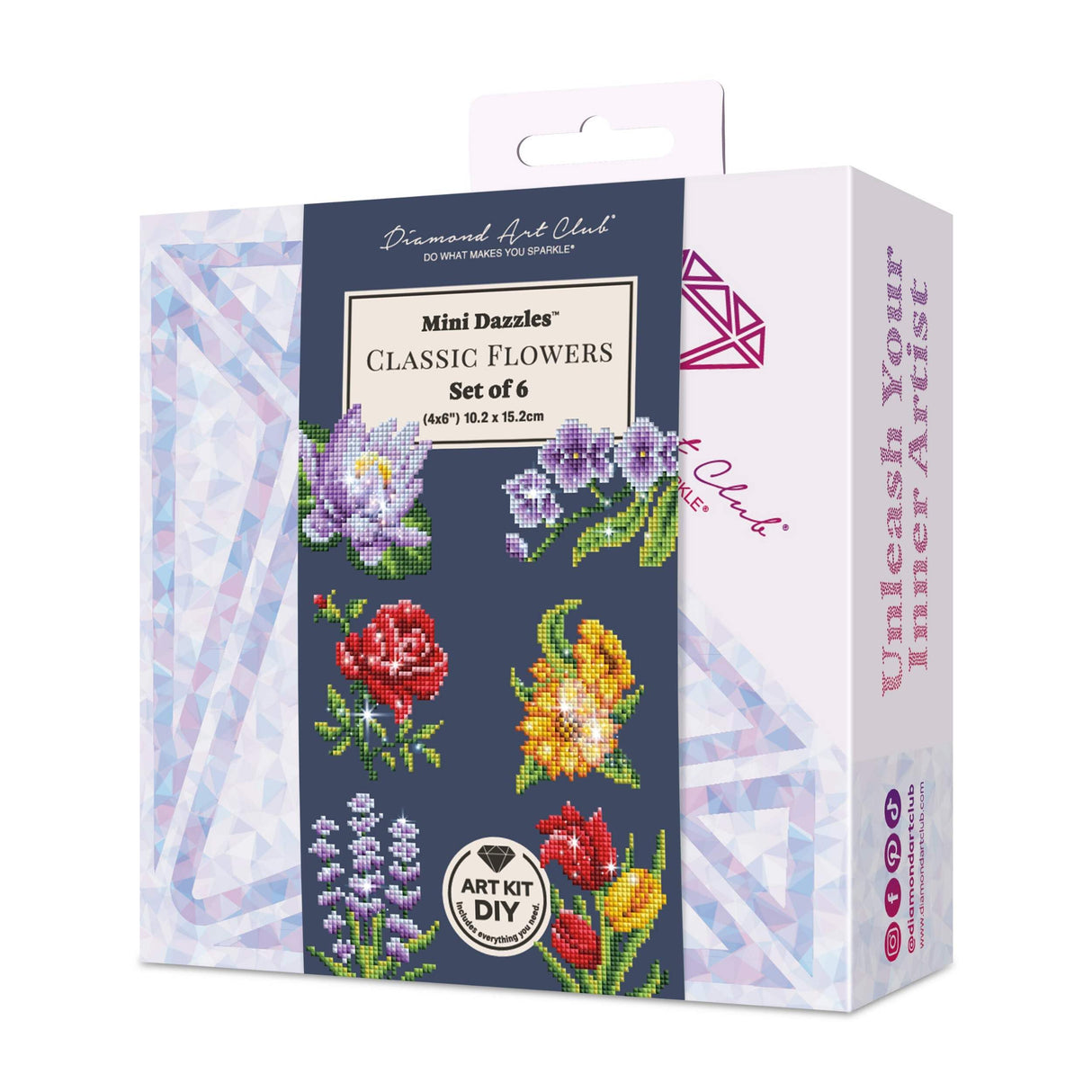 DIAMOND ART CLUB Classic Flower Mini Dazzles, Fun DIY Diamond Painting Kit for Adults, Diamond Art Canvas for Beginners, 4" x 6" (Pack of 6) DIAMOND ART CLUB