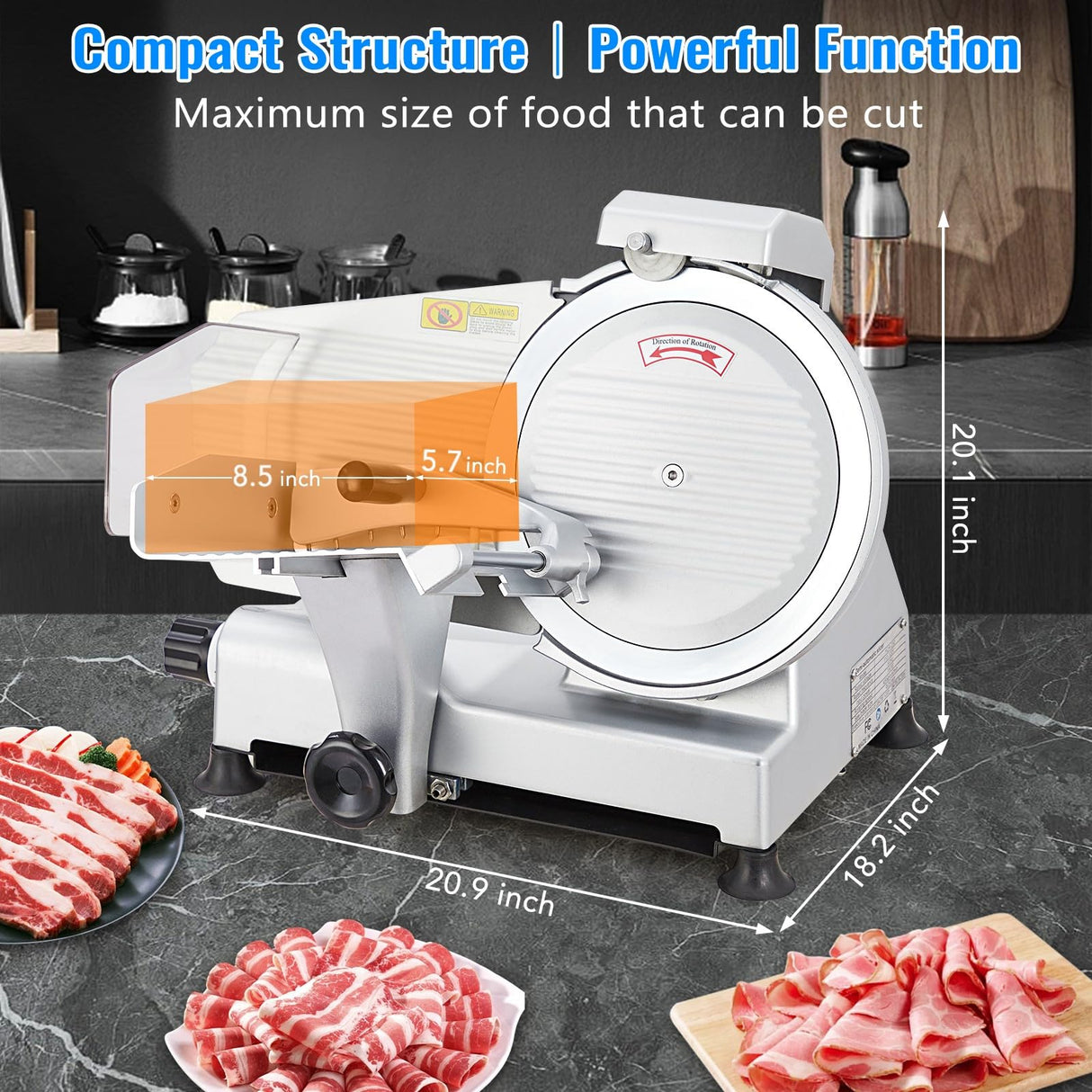 240W Meat Slicer, Electric Food Slicer with 10" Round Blade and Built-in Sharpening Stone, Adjustable Thickness Meat Slicer for Home and Commercial Use to Cuts Meat, Bread and Cheese. TROPOW