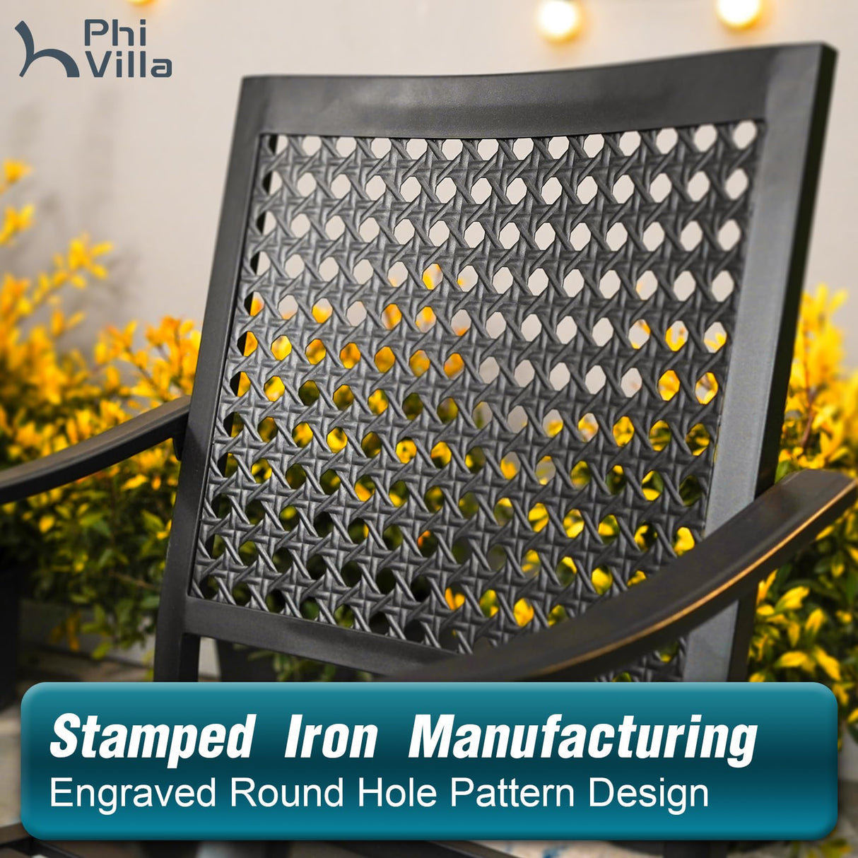 PHI VILLA 9 Pieces Patio Dining Table Set for 8, 60” Square Metal Wrought Iron Dining Table & Stackable Dining Chairs, Large Dining Furniture Set for Outdoor Deck, Yard, Porch PHI VILLA