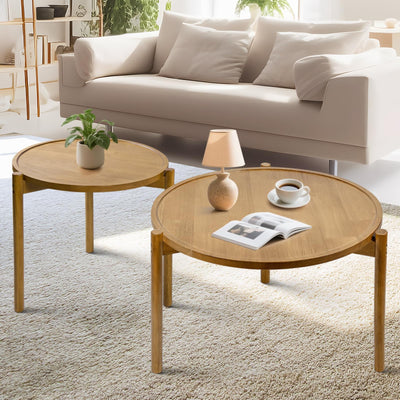 BEARUT Wooden Round Nesting Coffee Tables Set of 2,Round End Table,Small Nesting Tables,Side Table,for for Living Room Bedroom Balcony by Solid Wood