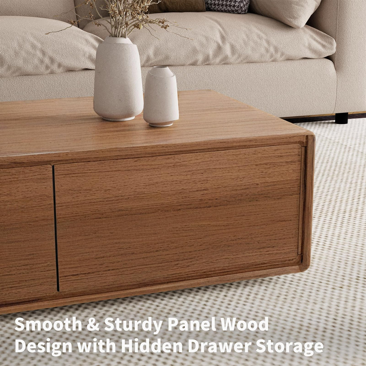 Luxury Walnut Wood Square Coffee Table with Large Hidden Storage, Expandable Tabletop Center Table for Living Room, Modern Accent Table with Drawers (Walnut Coffee Table) WuerQi