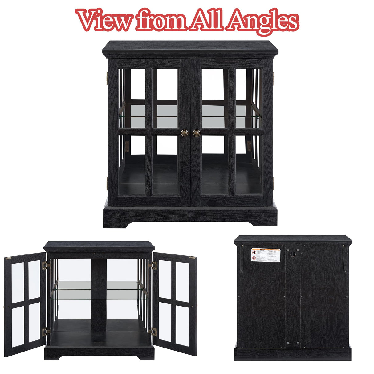 TRJQBCC 30" Glass Curio Display Storage Cabinet with LED Light, Modern 2 Lattice Doors Tableware Display Sideboard w/Adjustable Shelves, Retro Design Quality Showcase Bookcase for Home (Black) TRJQBCC