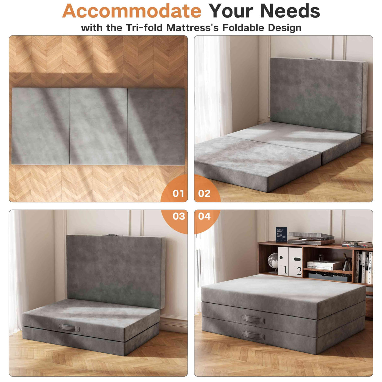 Swbvs Tri-Fold Memory Foam Mattress, 4 inch Single Folding Mattress with Washable Covers, Reversible Design, Foldable Mattress Topper for Travel&Guests 75" x 25" x 4" Swbvs