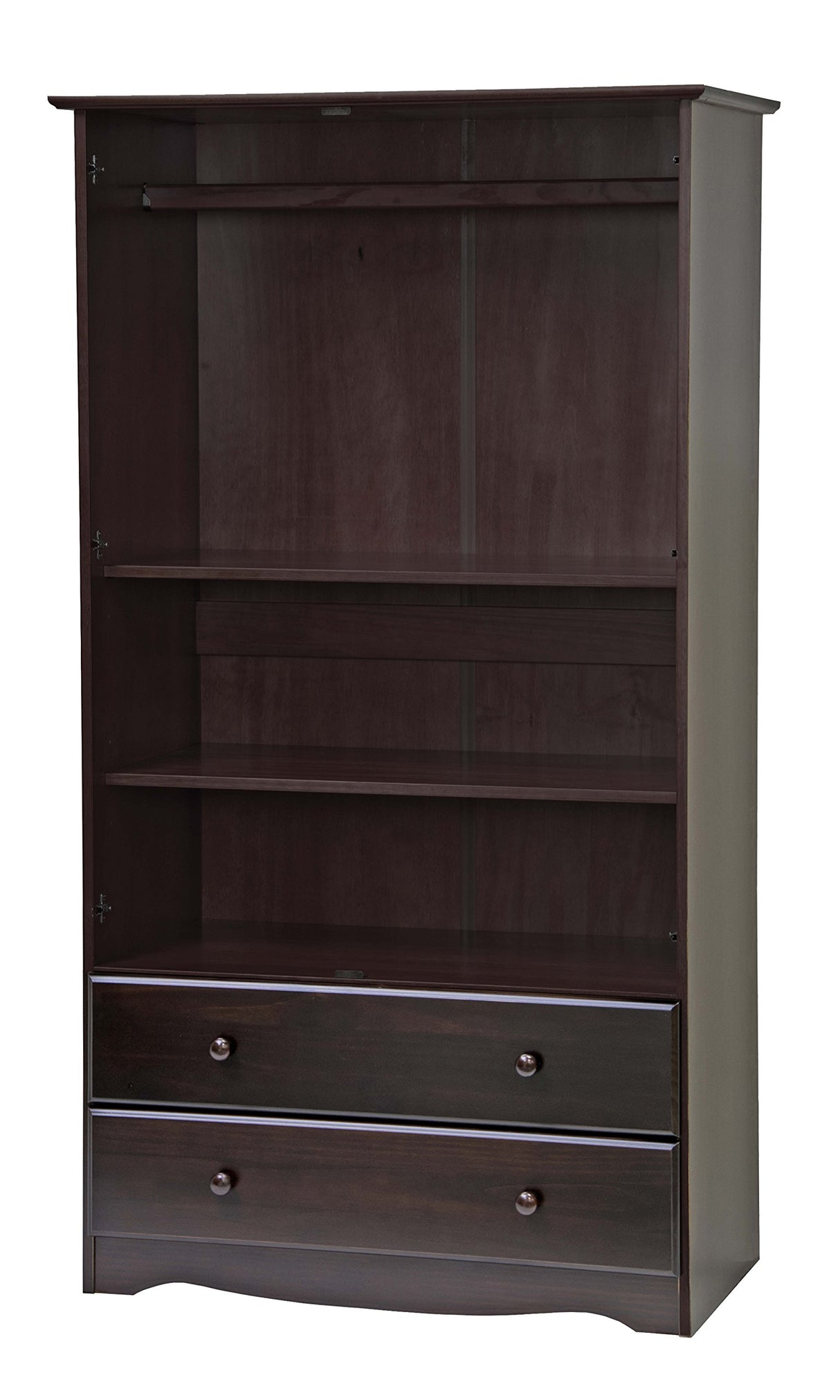 Palace Imports 100% Solid Wood Smart Wardrobe/Armoire/Closet, Java Color, 40" W x 72" H x 21" D, 1 Clothing Rods, 1 Lock, 2 Drawers Included Palace Imports