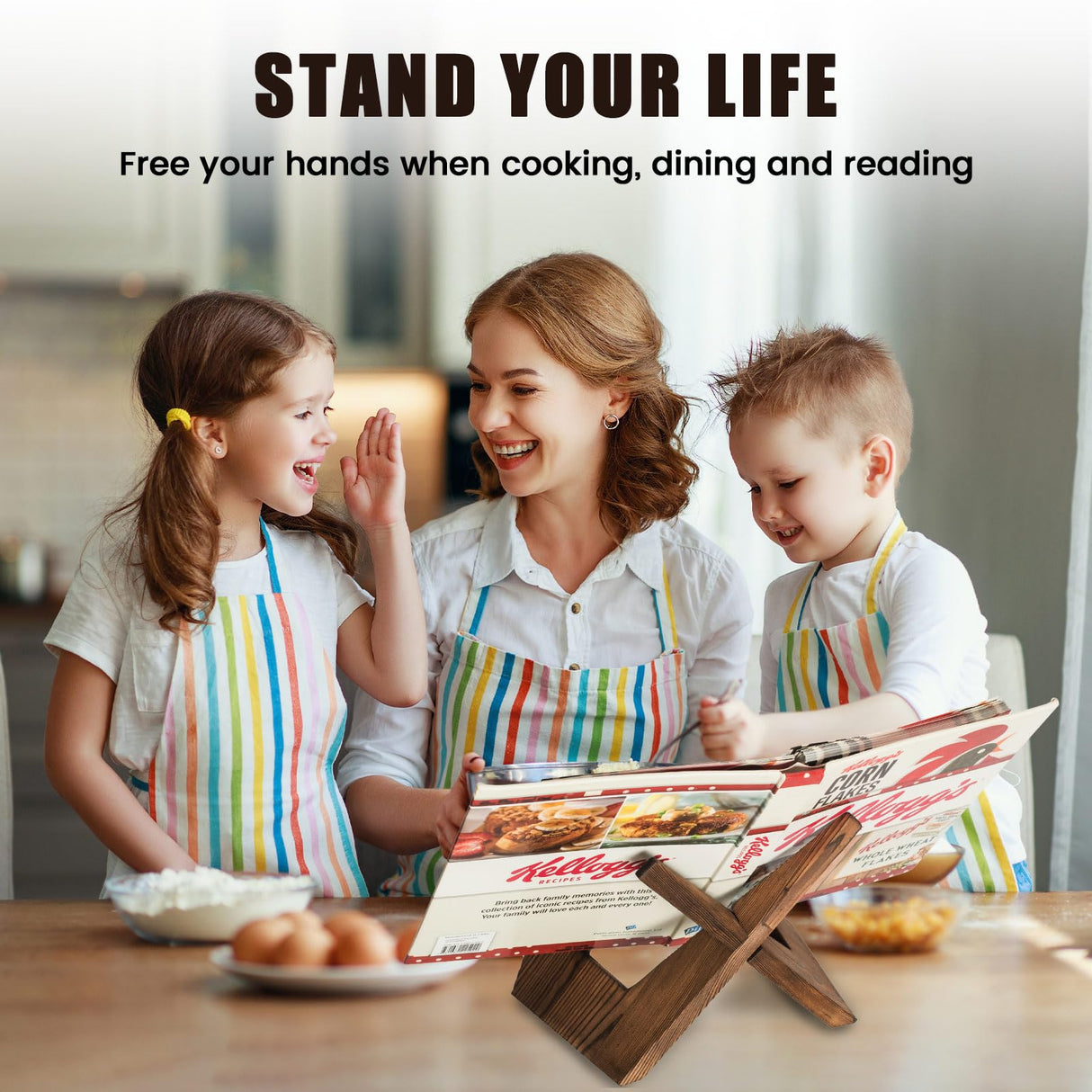 Cookbook Stand Holder Display Wooden: Rustic Wood Design - Adjustable Multifunctional Display Stand - Foldable Kitchen Counter Decor - Recipe Book Holder for Counter Canareen