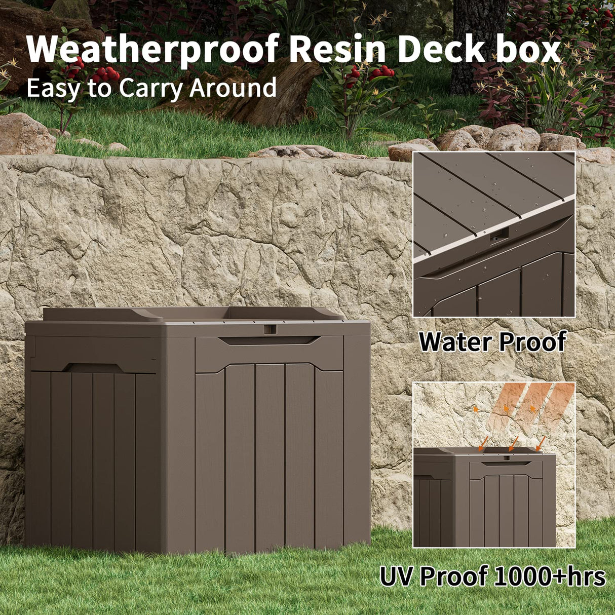 Greesum 31 Gallon Resin Deck Box Large Outdoor Storage for Patio Furniture, Garden Tools, Pool Supplies, Weatherproof and UV Resistant, Lockable, Dark Black Greesum