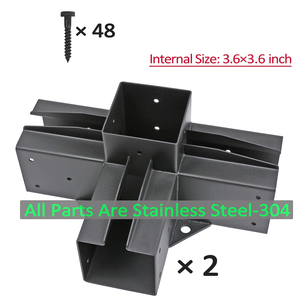 Antsky 2 Pack Stainless Steel 4-Way Right Angle Corner Bracket with Screws for 4×4(Actual Size: 3.5×3.5inch) Wood Beams, Pergola/Gazebo Kit Antsky