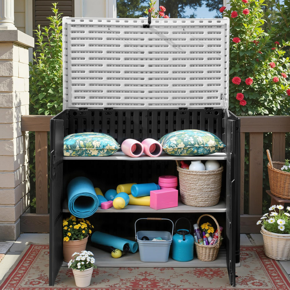 Greesum Outdoor Resin Storage Shed, 34 Cu.ft Horizontal Outdoor Storage Box Waterproof for Garden, Pool Storage, Black Greesum