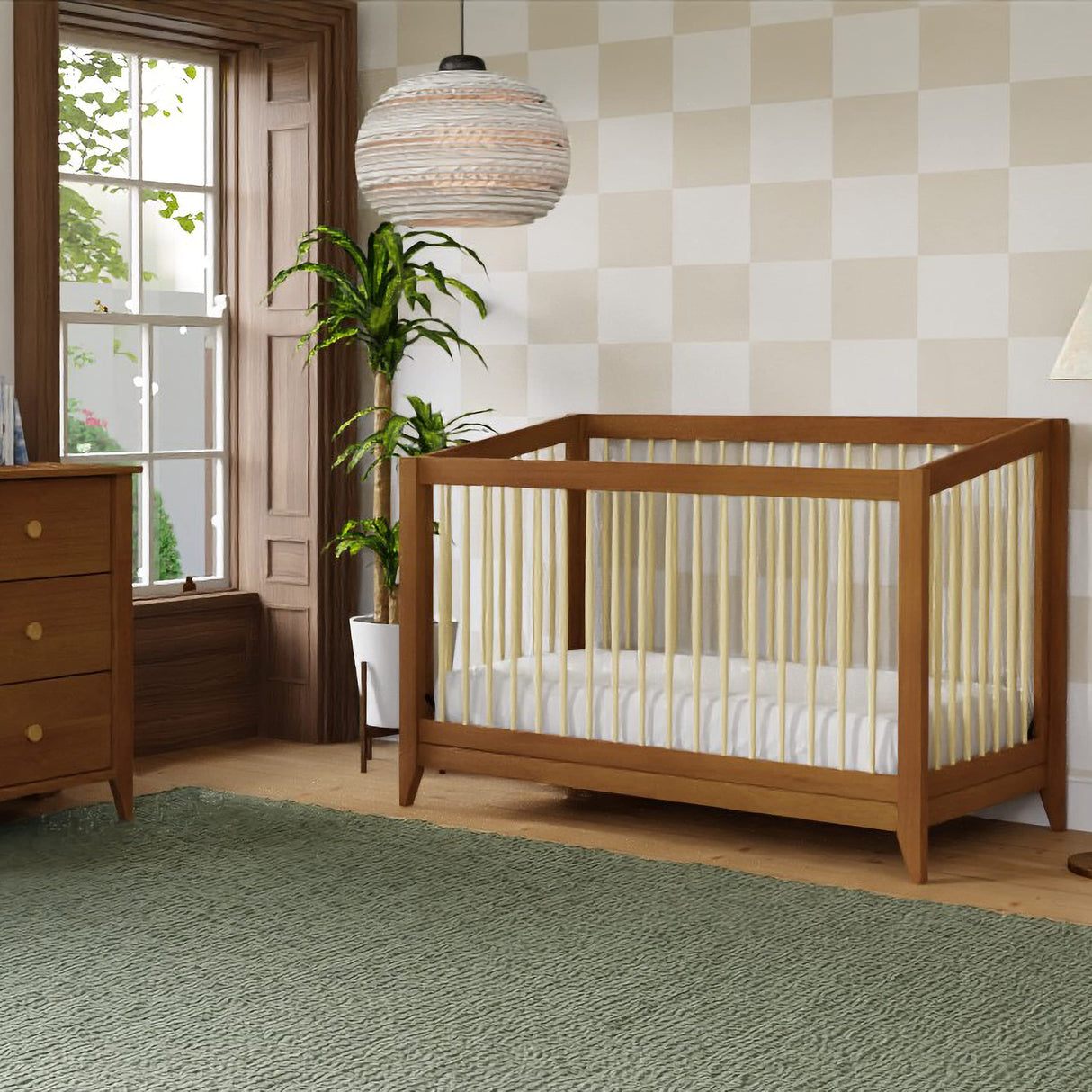 Babyletto Sprout 4-in-1 Convertible Crib with Toddler Bed Conversion Kit in Chestnut and Natural, Greenguard Gold Certified babyletto