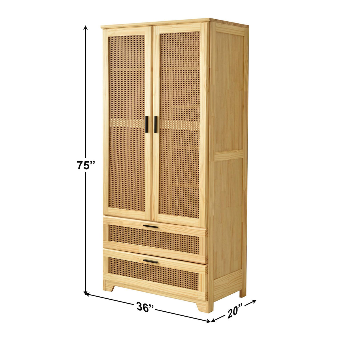 Better Home Products Pine Wood Closet with Rattan Doors and 2-Drawers in Natural Better Home Products
