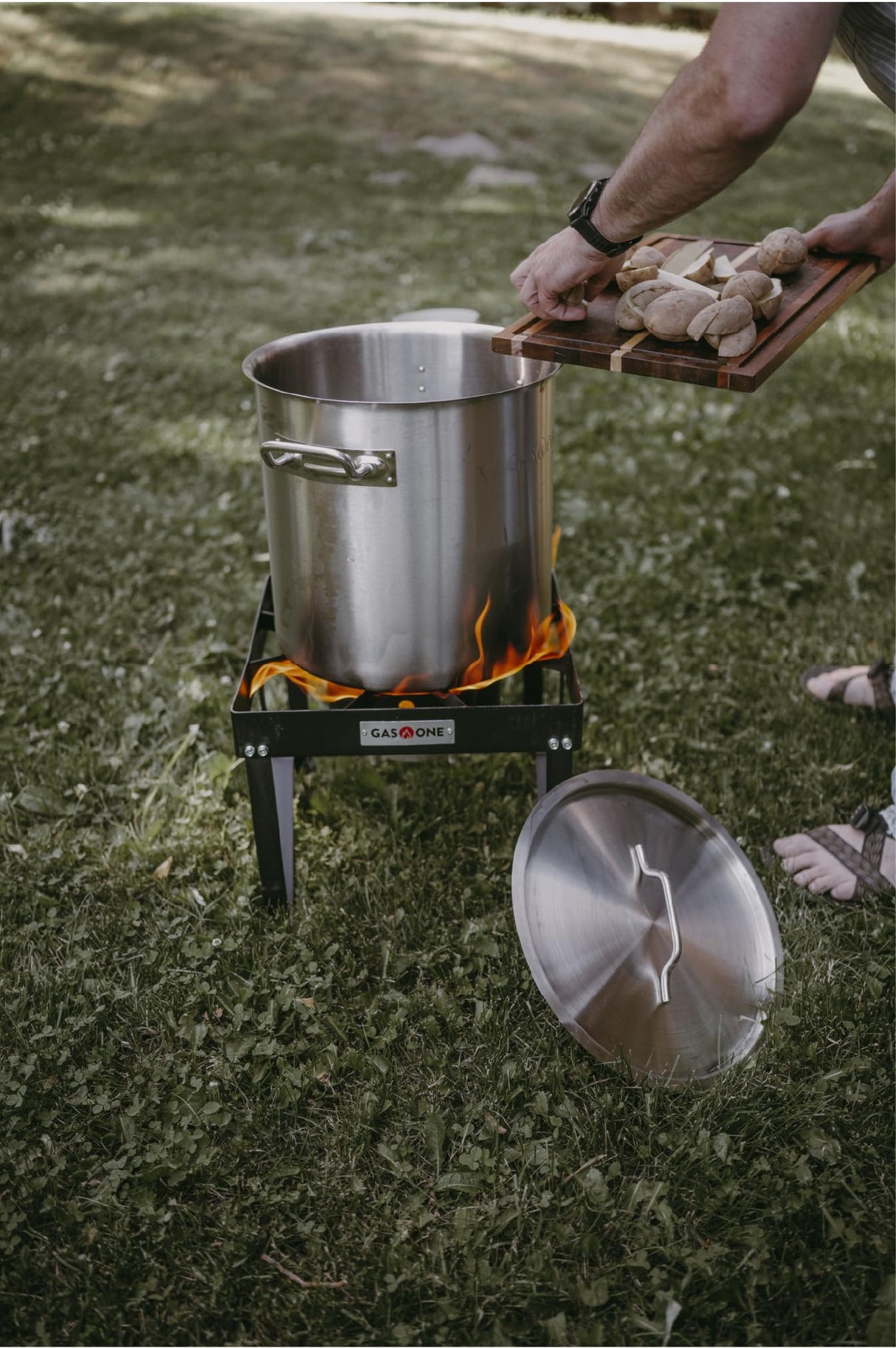 GasOne B-5200K Outdoor Cooker with High Pressure Steel Braided Hose Propane Burner Camp Stove Gas One