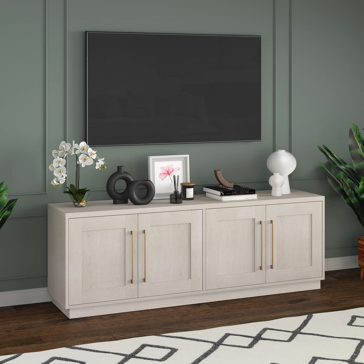 Henn&Hart Rectangular TV Stand for TV's up to 75" in Alder White, for Home, Living Room, Bedroom, Entertainment Room, Office Henn&Hart