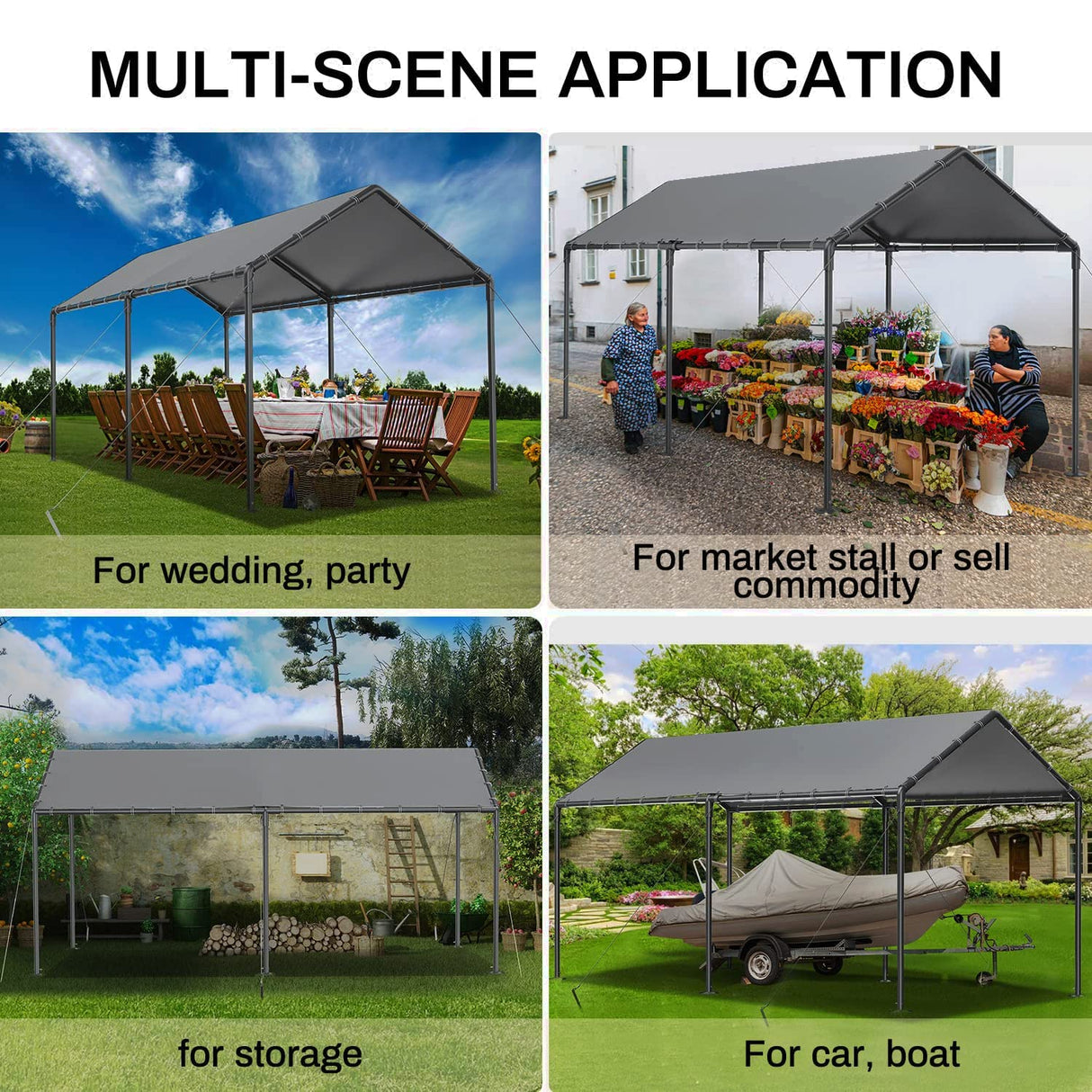 Outdoor Carport 10x20ft Heavy Duty Car Tent, Portable Garage Canopy Storage Shed, Car Shelter, All-Season Tarp Tent for Car, Party (GY) Grezone