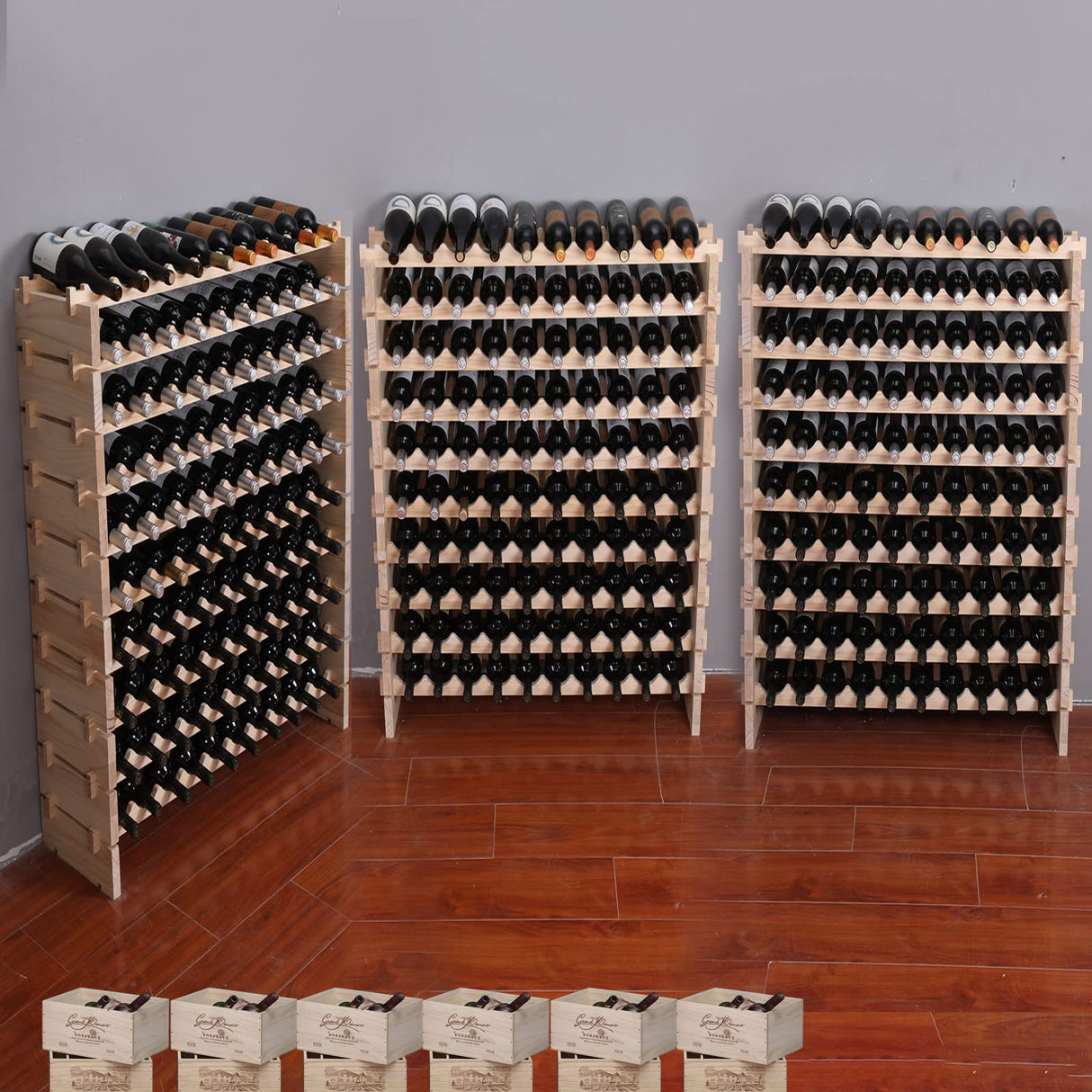 fdjamy Wine Rack Cabinet Freestanding for Floor Wooden Stackable Storage Modular countertop Wood Wine Holder (100bottle) fdjamy