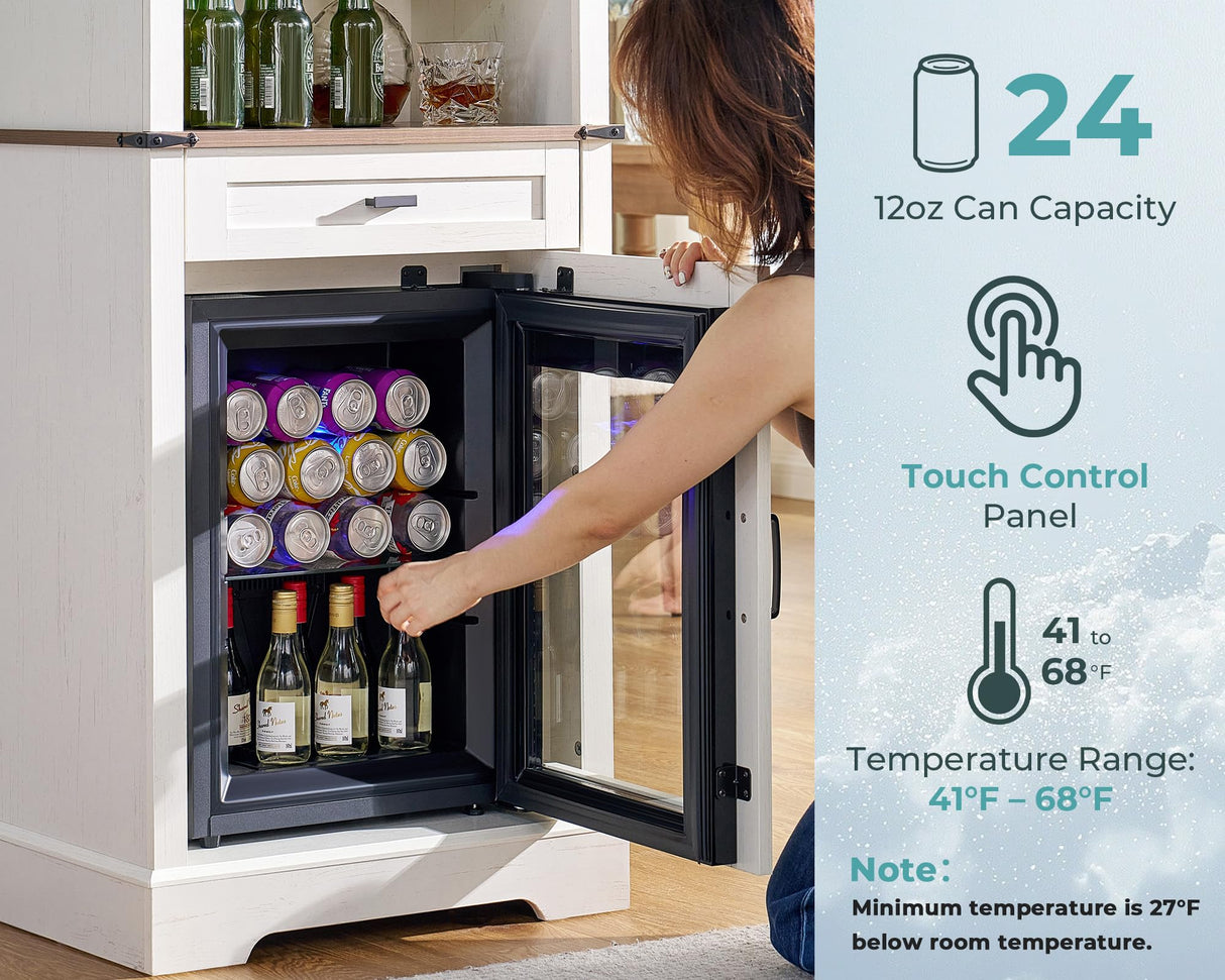 LUXOAK Bar Cabinet with Fridge (Included), 69" Farmhouse Wine Cabinet with Storage Drawers & Adjustable Shelves, Coffee Bar Cabinet for Home bar, Dining Room, Living Room LUXOAK