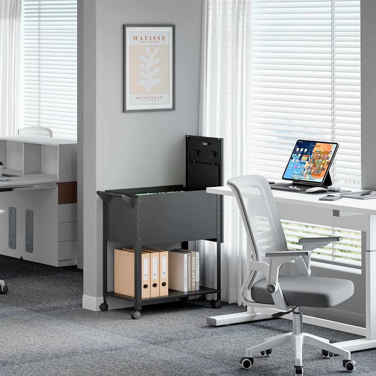 Yizosh Metal Rolling File Storage Cart with Wheels, Mobile File Cabinet with Lock, Filing Cabinet Organizer for Legal/A4 (Black) Yizosh