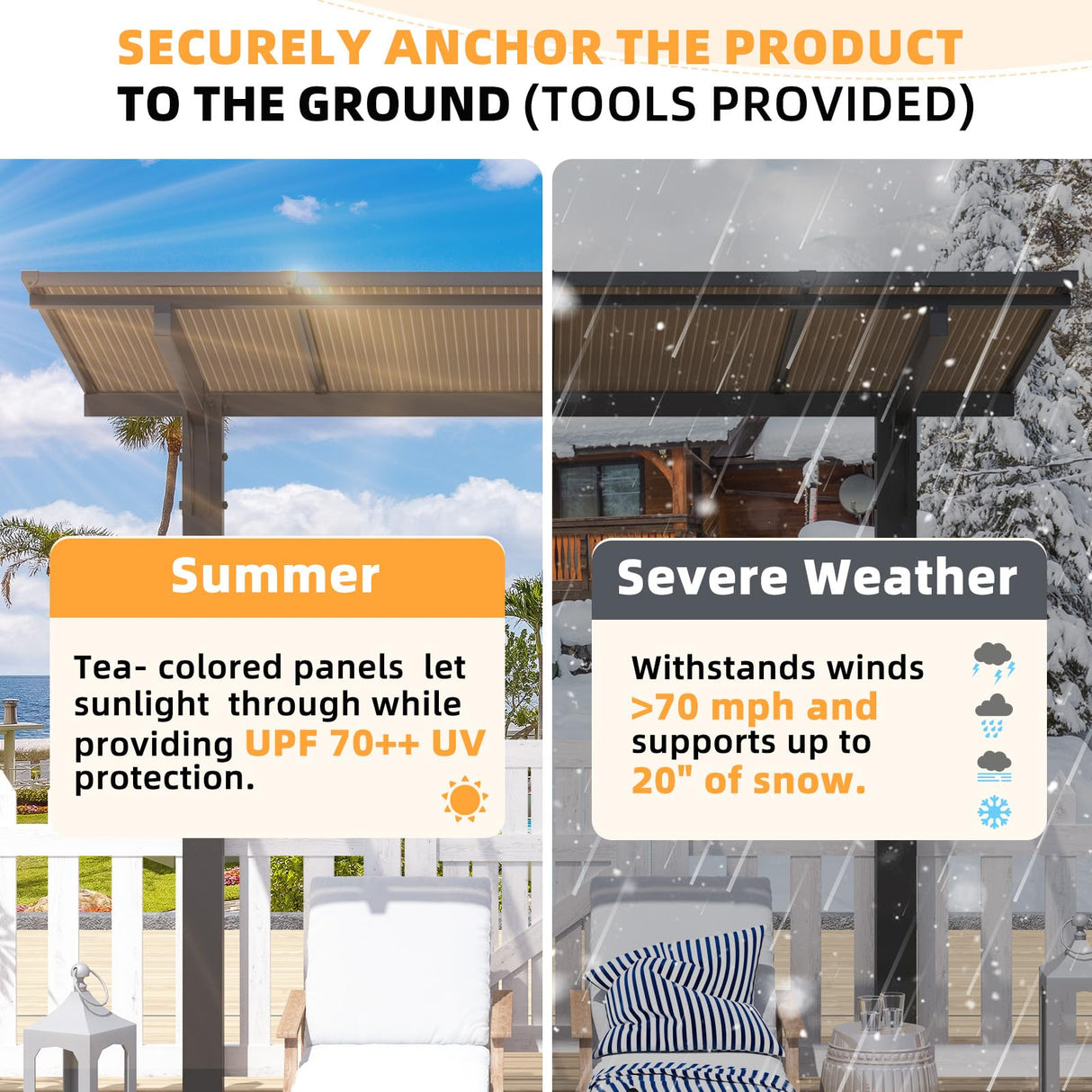 AECOJOY 12' x 10' Gazebo, Outdoor 10x12 Pergola Carport for Patio, Freestanding Lean to Hardtop Gazebo, Pergolas and Gazebos Clearance with Roof, Wall-Mounted Heavy Duty Metal Awnings for Patio, Decks AECOJOY