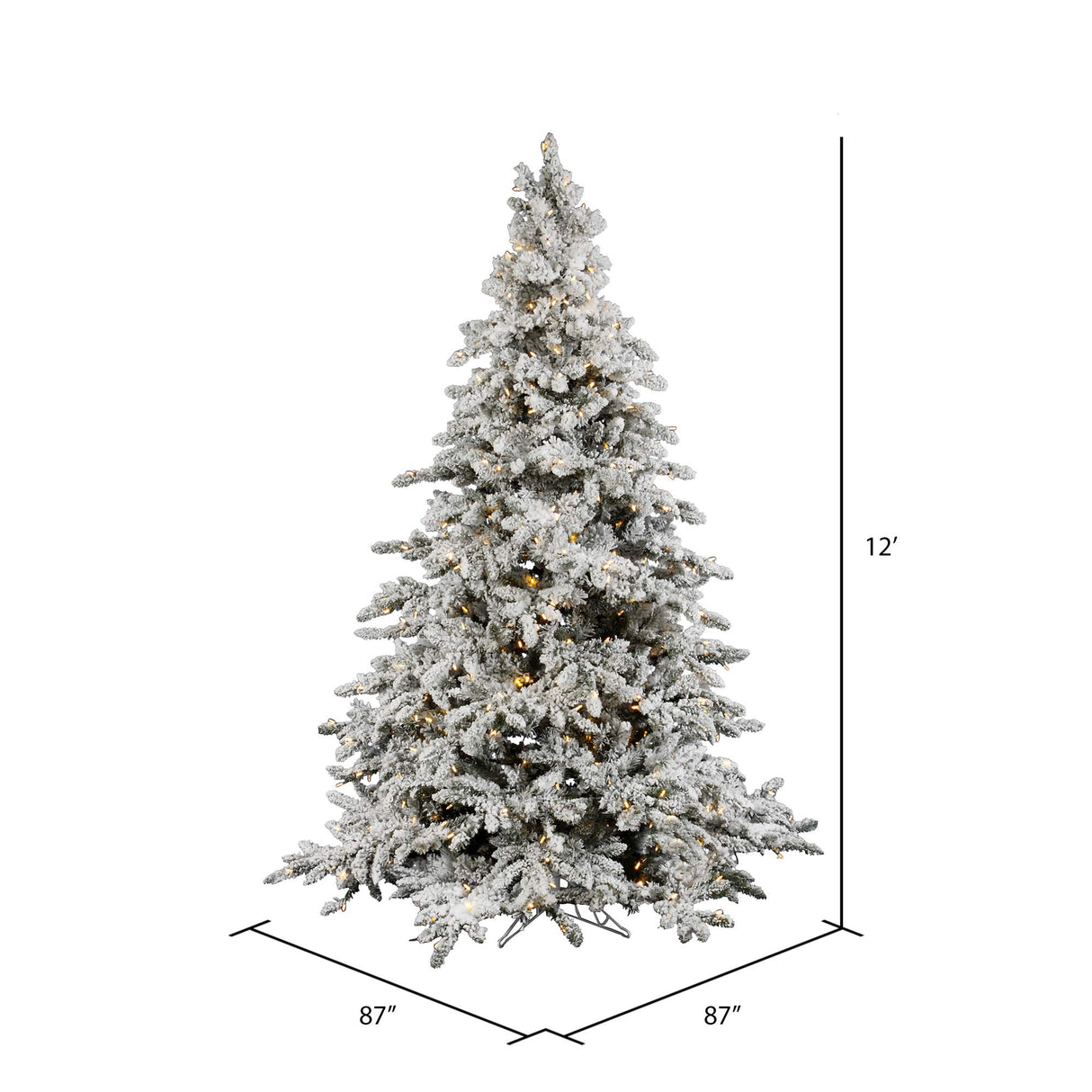 Vickerman 12' Flocked Utica Fir Artificial Christmas Tree, Pure White LED Lights - Snow Covered Faux Tree - Seasonal Indoor Home Decor - Tree Stand Included Vickerman